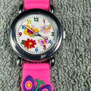 Vibrant Pink Toy-Themed Watch with Butterfly Design